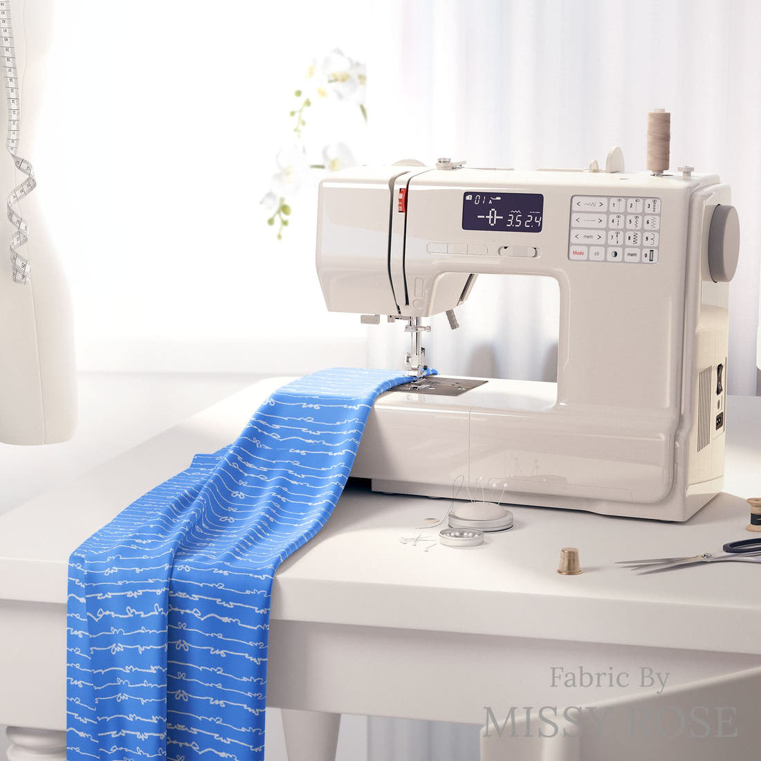 Laura Hamzic 24 on a sewing machine - premium fabric for sewing projects | Fabric by Missy Rose