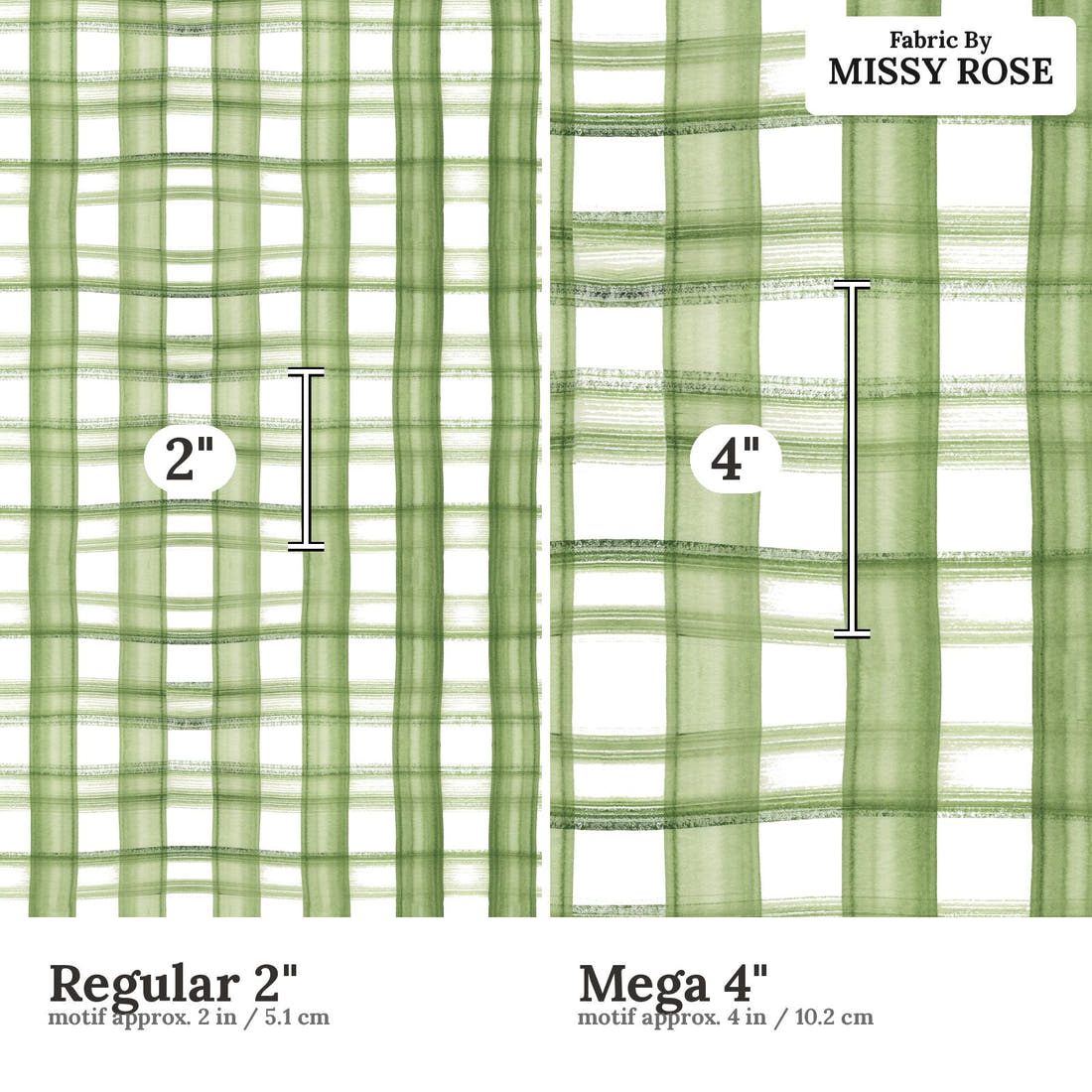 Laura Hamzic 28 Regular 2 inch vs Mega 4 inch print scale side by side | Fabric by Missy Rose