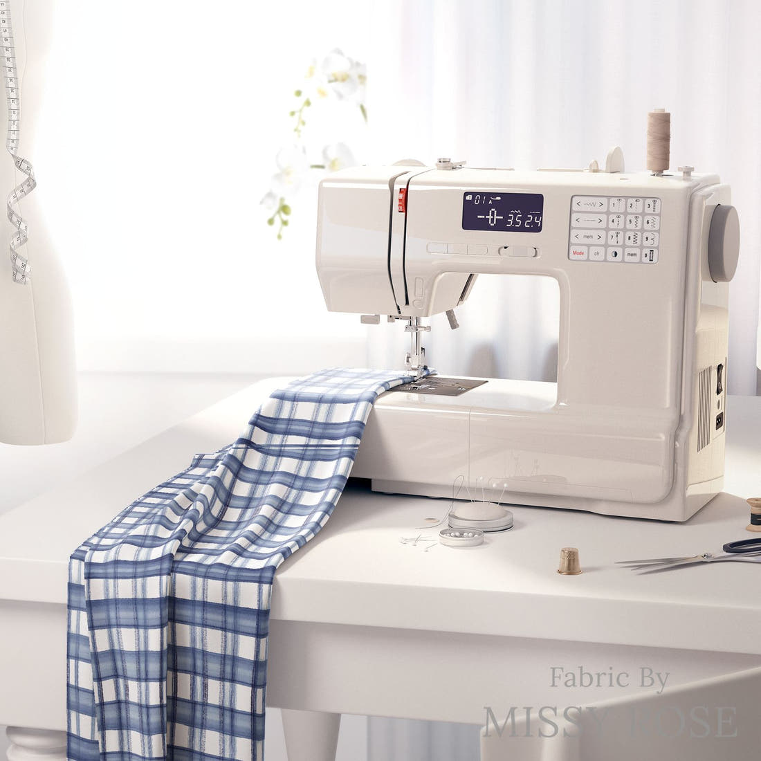 Laura Hamzic 29 on a sewing machine - premium fabric for sewing projects | Fabric by Missy Rose