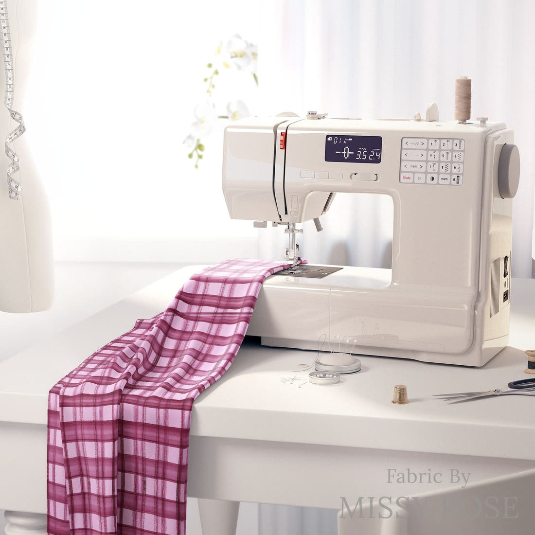Laura Hamzic 30 on a sewing machine - premium fabric for sewing projects | Fabric by Missy Rose