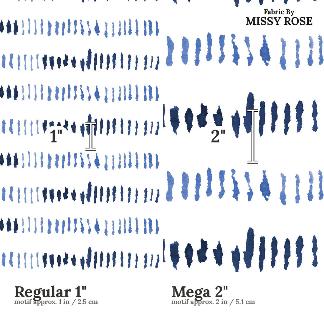 Laura Hamzic 32 Regular 1 inch vs Mega 2 inch print scale side by side | Fabric by Missy Rose