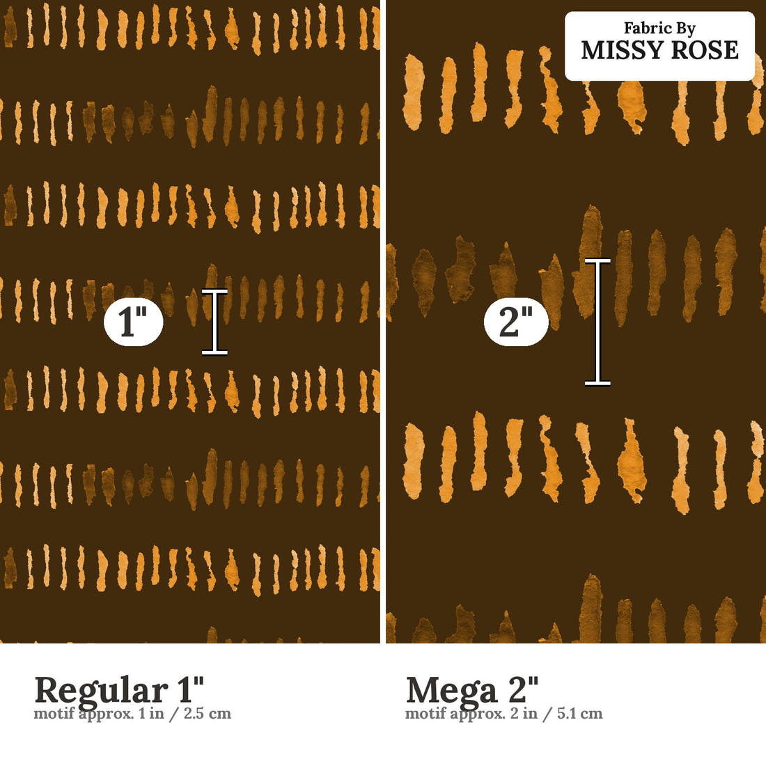 Laura Hamzic 33 Regular 1 inch vs Mega 2 inch print scale side by side | Fabric by Missy Rose