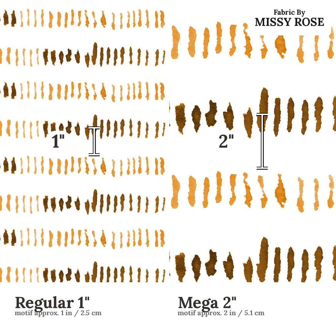 Laura Hamzic 34 Regular 1 inch vs Mega 2 inch print scale side by side | Fabric by Missy Rose