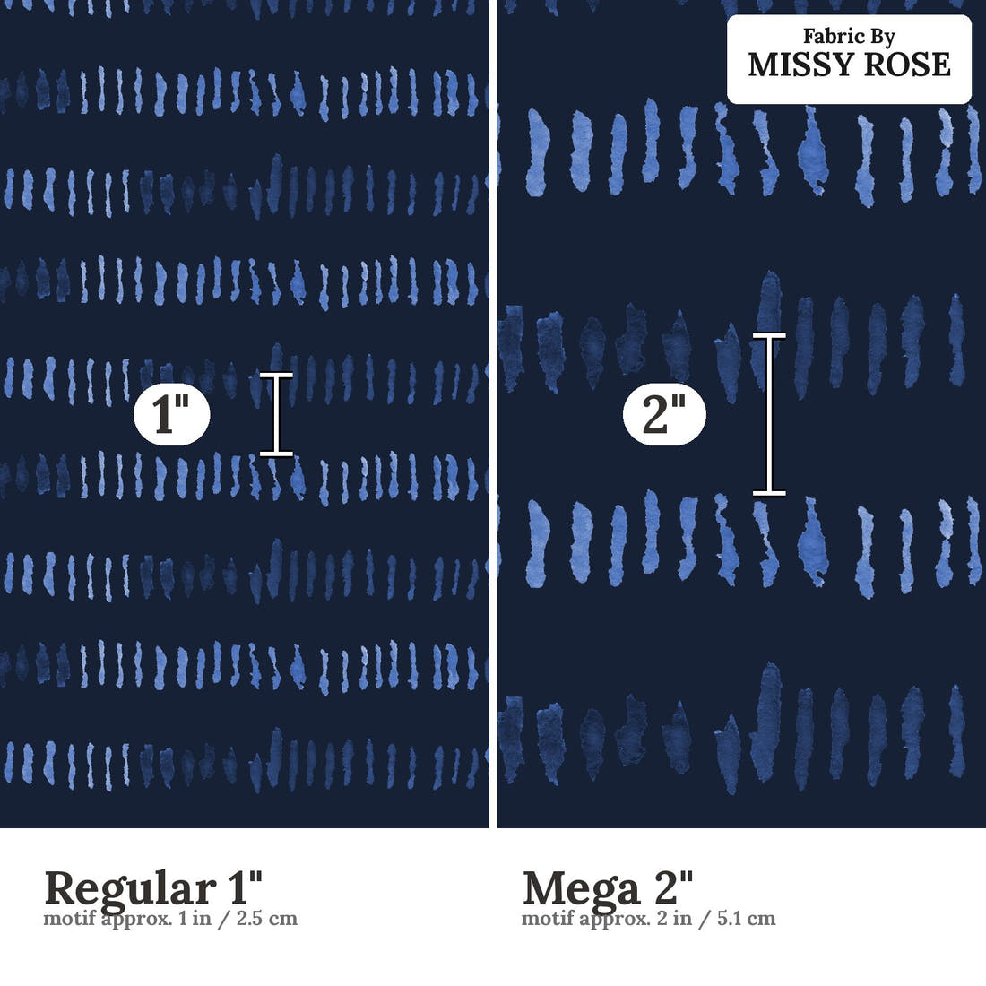 Laura Hamzic 35 Regular 1 inch vs Mega 2 inch print scale side by side | Fabric by Missy Rose