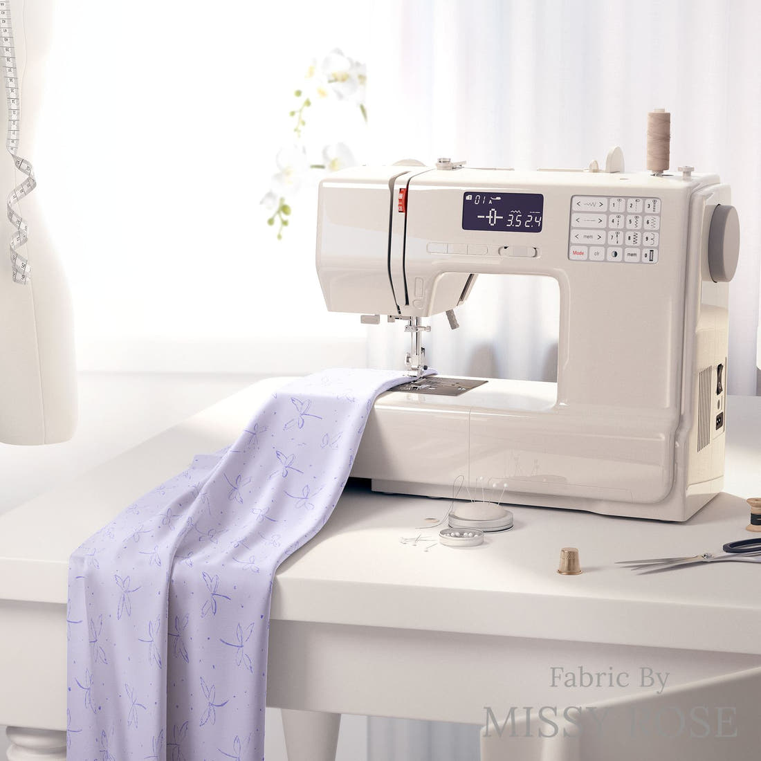 Laura Hamzic 36 on a sewing machine - premium fabric for sewing projects | Fabric by Missy Rose