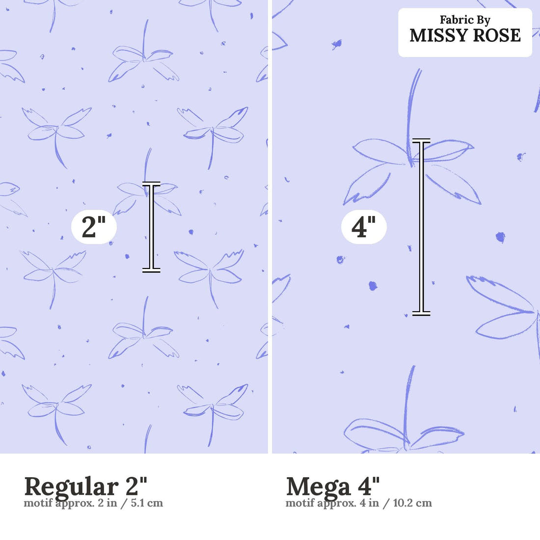 Laura Hamzic 36 Regular 2 inch vs Mega 4 inch print scale side by side | Fabric by Missy Rose