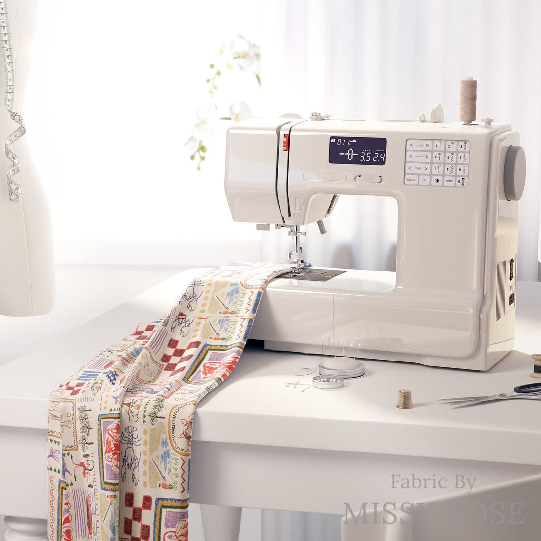 Laura Hamzic 37 on a sewing machine - premium fabric for sewing projects | Fabric by Missy Rose