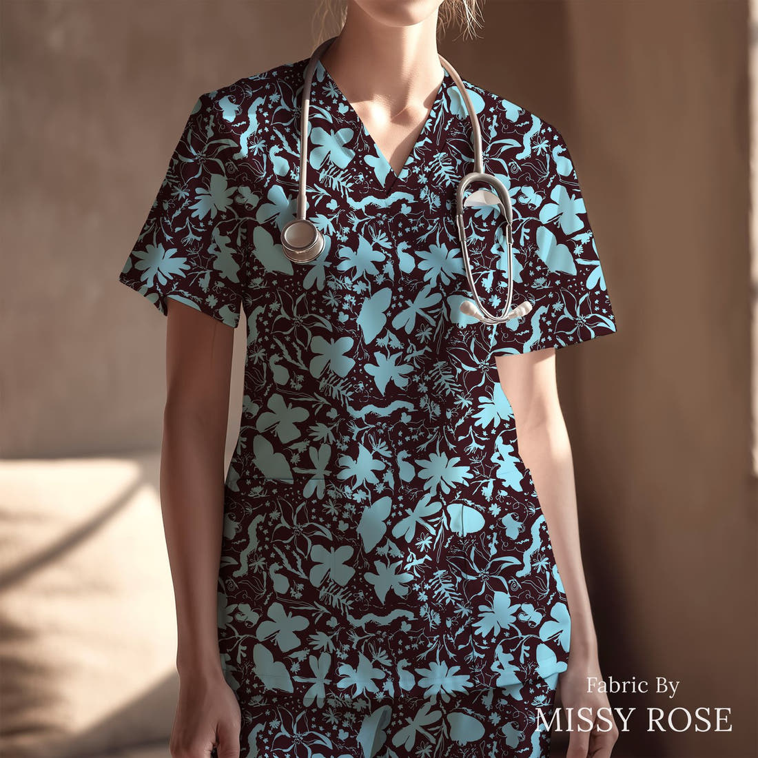 Laura Hamzic 38 sewn into a scrubs top - see how the print looks made up | Fabric by Missy Rose