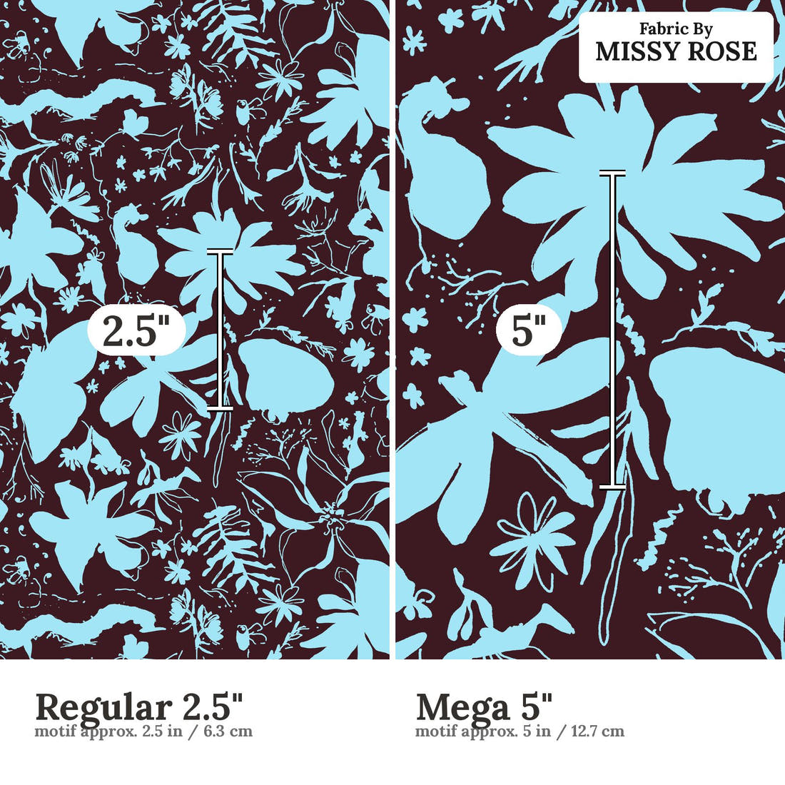 Laura Hamzic 38 Regular 2.5 inch vs Mega 5 inch print scale side by side | Fabric by Missy Rose