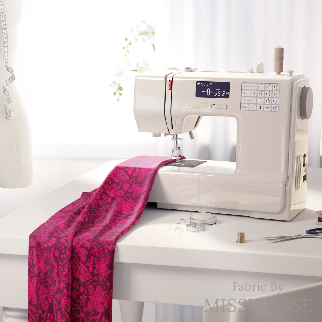 Laura Hamzic 39 on a sewing machine - premium fabric for sewing projects | Fabric by Missy Rose