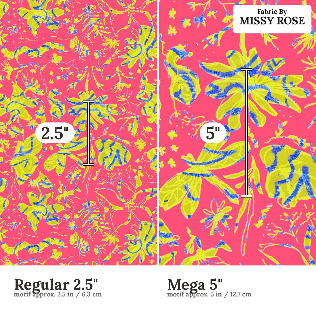 Laura Hamzic 41 Regular 2.5 inch vs Mega 5 inch print scale side by side | Fabric by Missy Rose