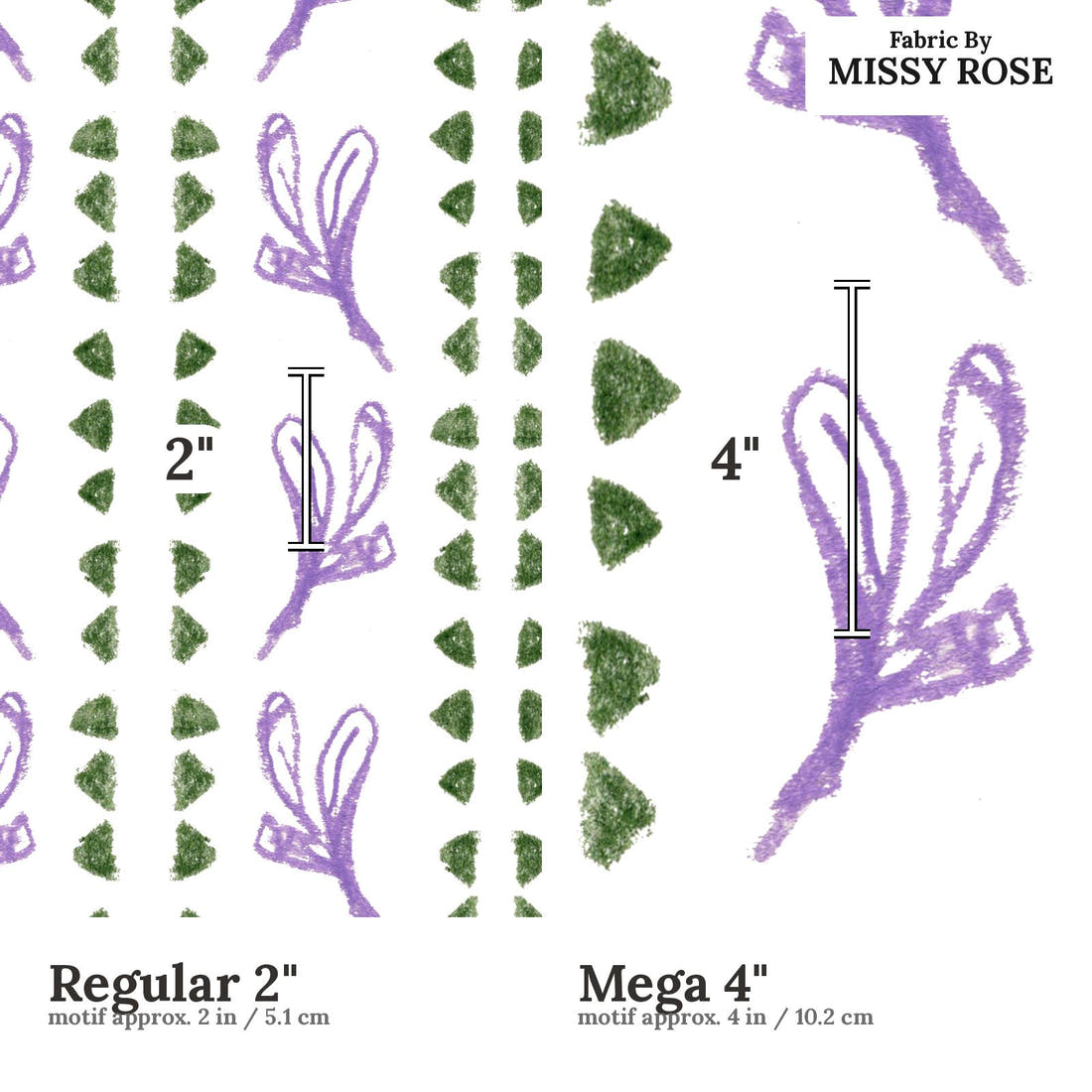 Laura Hamzic 43 Regular 2 inch vs Mega 4 inch print scale side by side | Fabric by Missy Rose