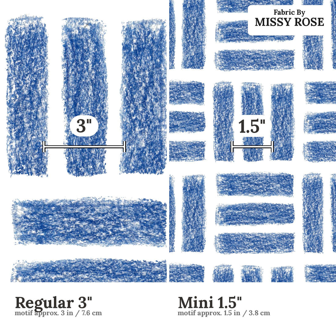 Laura Hamzic 44 Regular 3 inch vs Mini 1.5 inch print scale side by side | Fabric by Missy Rose