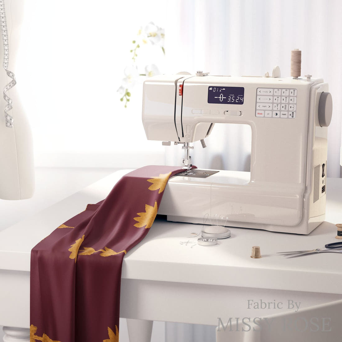Laura Hamzic 46 on a sewing machine - premium fabric for sewing projects | Fabric by Missy Rose