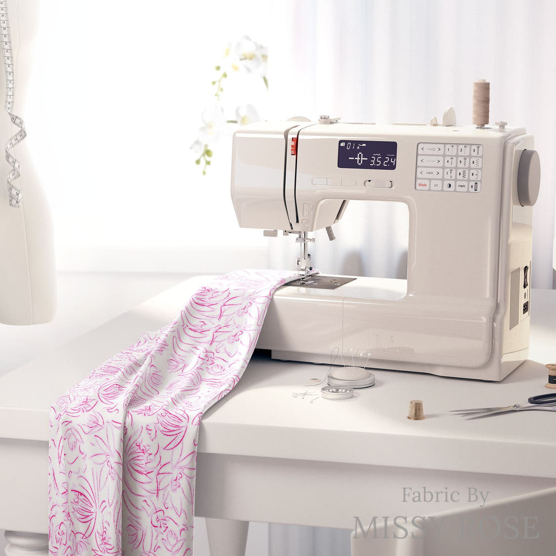 Laura Hamzic 47 on a sewing machine - premium fabric for sewing projects | Fabric by Missy Rose