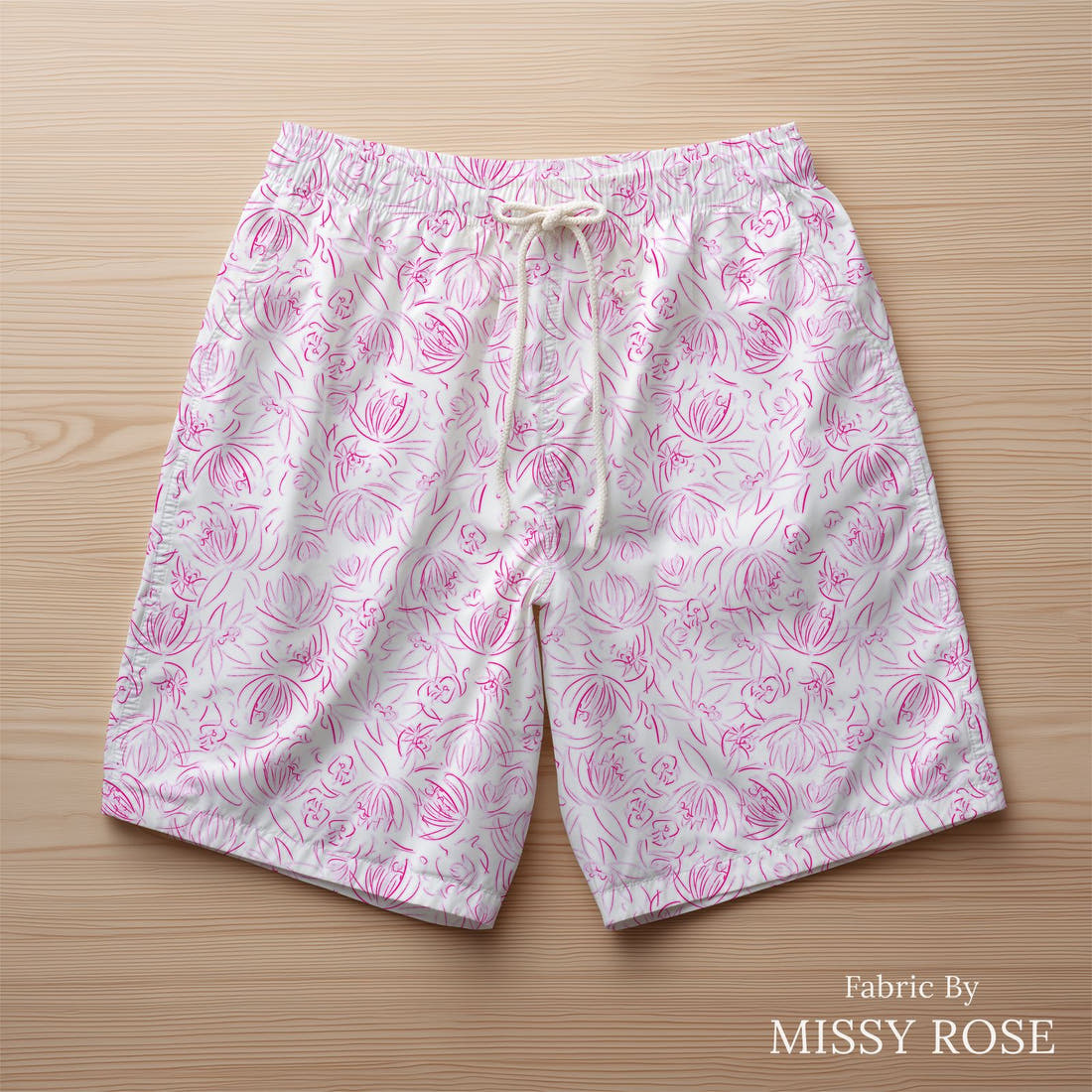 Laura Hamzic 47 sewn into swim shorts - see how the print looks made up | Fabric by Missy Rose