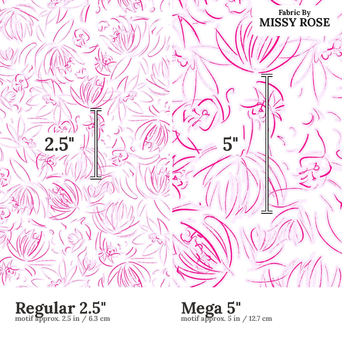 Laura Hamzic 47 Regular 2.5 inch vs Mega 5 inch print scale side by side | Fabric by Missy Rose