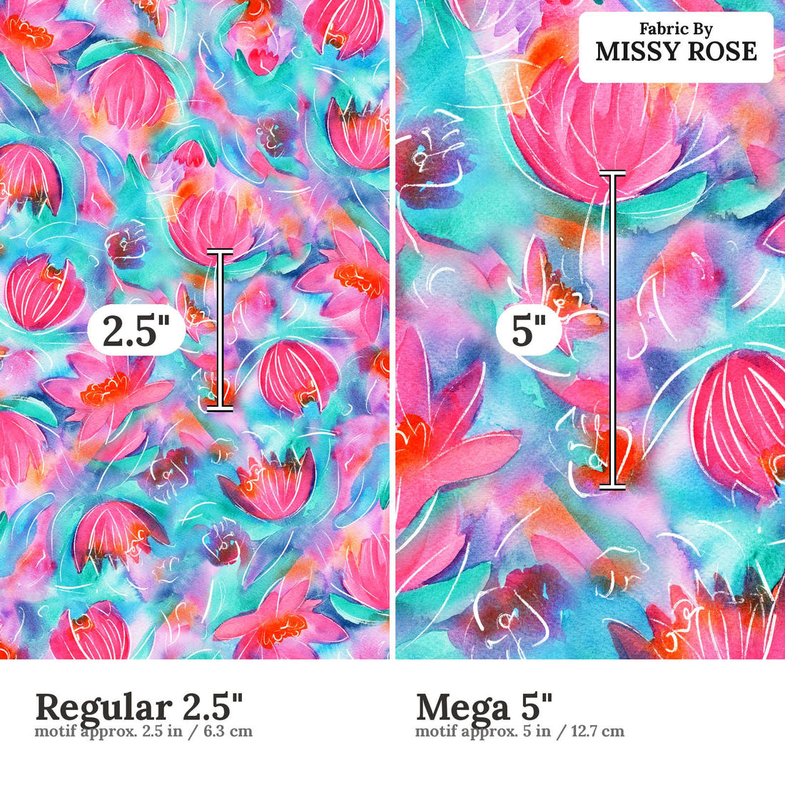 Laura Hamzic 48 Regular 2.5 inch vs Mega 5 inch print scale side by side | Fabric by Missy Rose