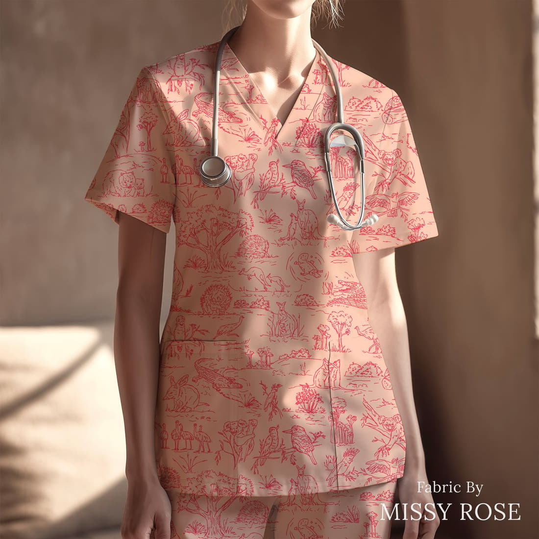 Laura Hamzic 52 sewn into a scrubs top - see how the print looks made up | Fabric by Missy Rose