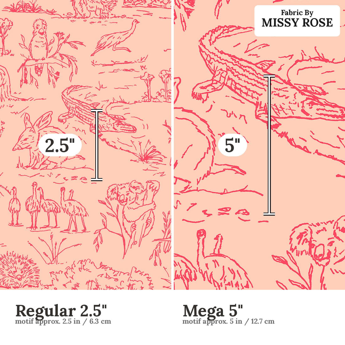 Laura Hamzic 52 Regular 2.5 inch vs Mega 5 inch print scale side by side | Fabric by Missy Rose