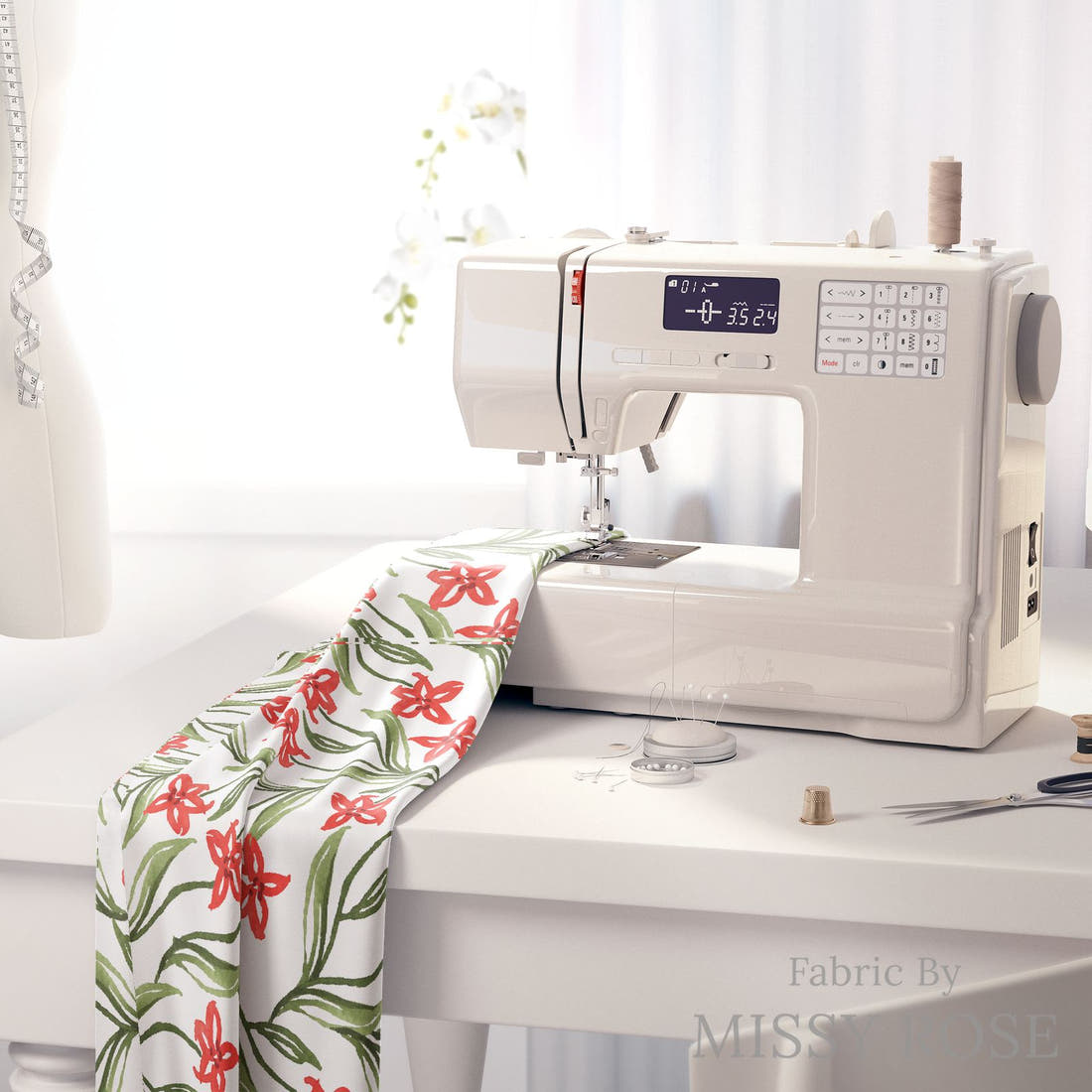 Laura Hamzic 53 on a sewing machine - premium fabric for sewing projects | Fabric by Missy Rose