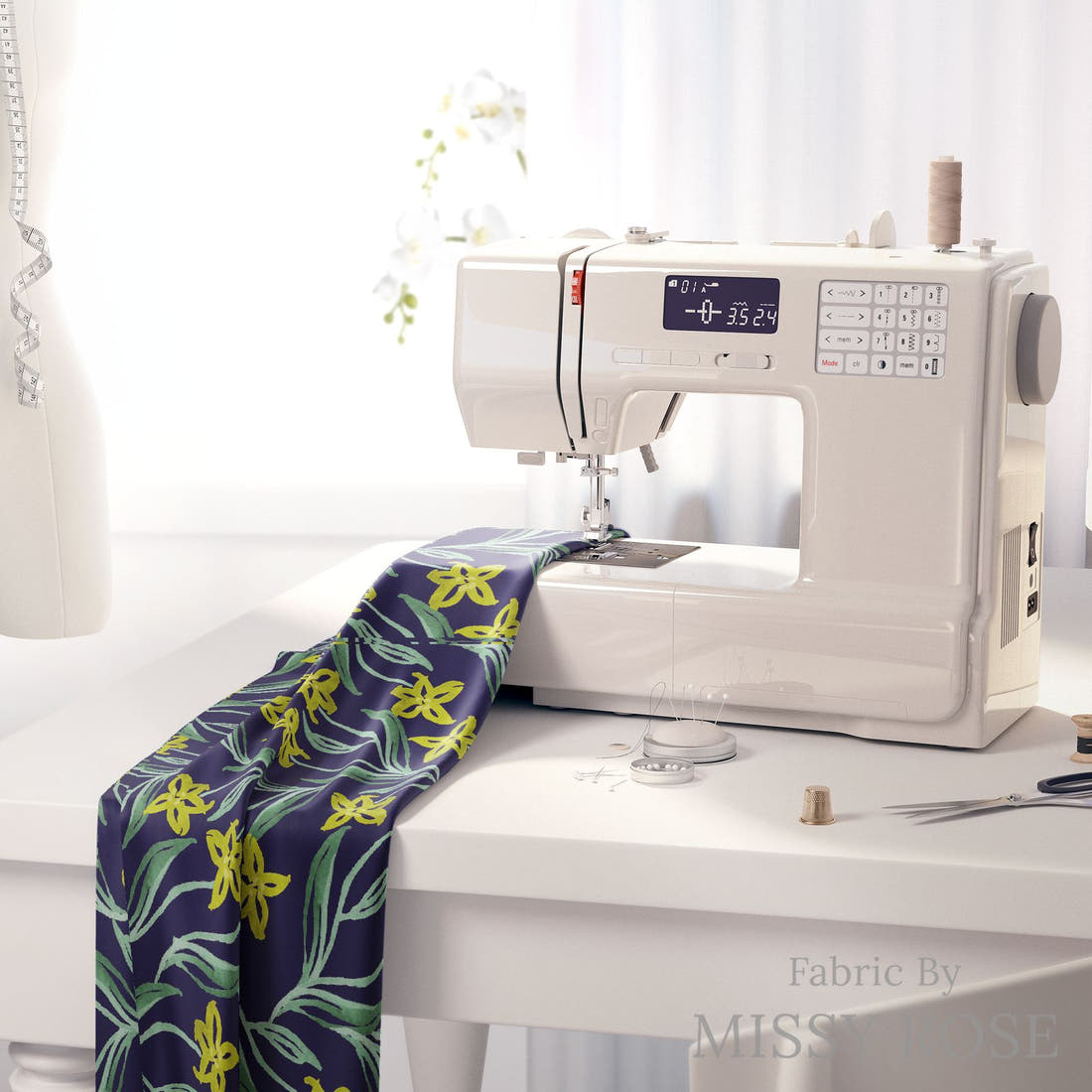 Laura Hamzic 54 on a sewing machine - premium fabric for sewing projects | Fabric by Missy Rose