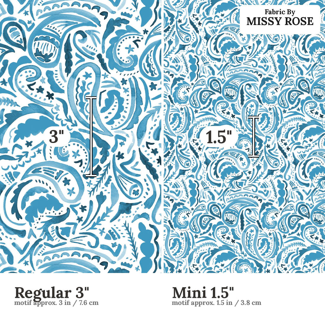 Laura Hamzic 55 Regular 3 inch vs Mini 1.5 inch print scale side by side | Fabric by Missy Rose