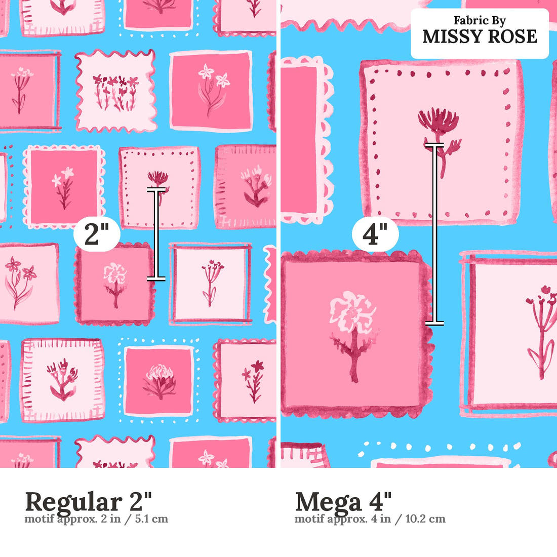 Laura Hamzic 58 Regular 2 inch vs Mega 4 inch print scale side by side | Fabric by Missy Rose