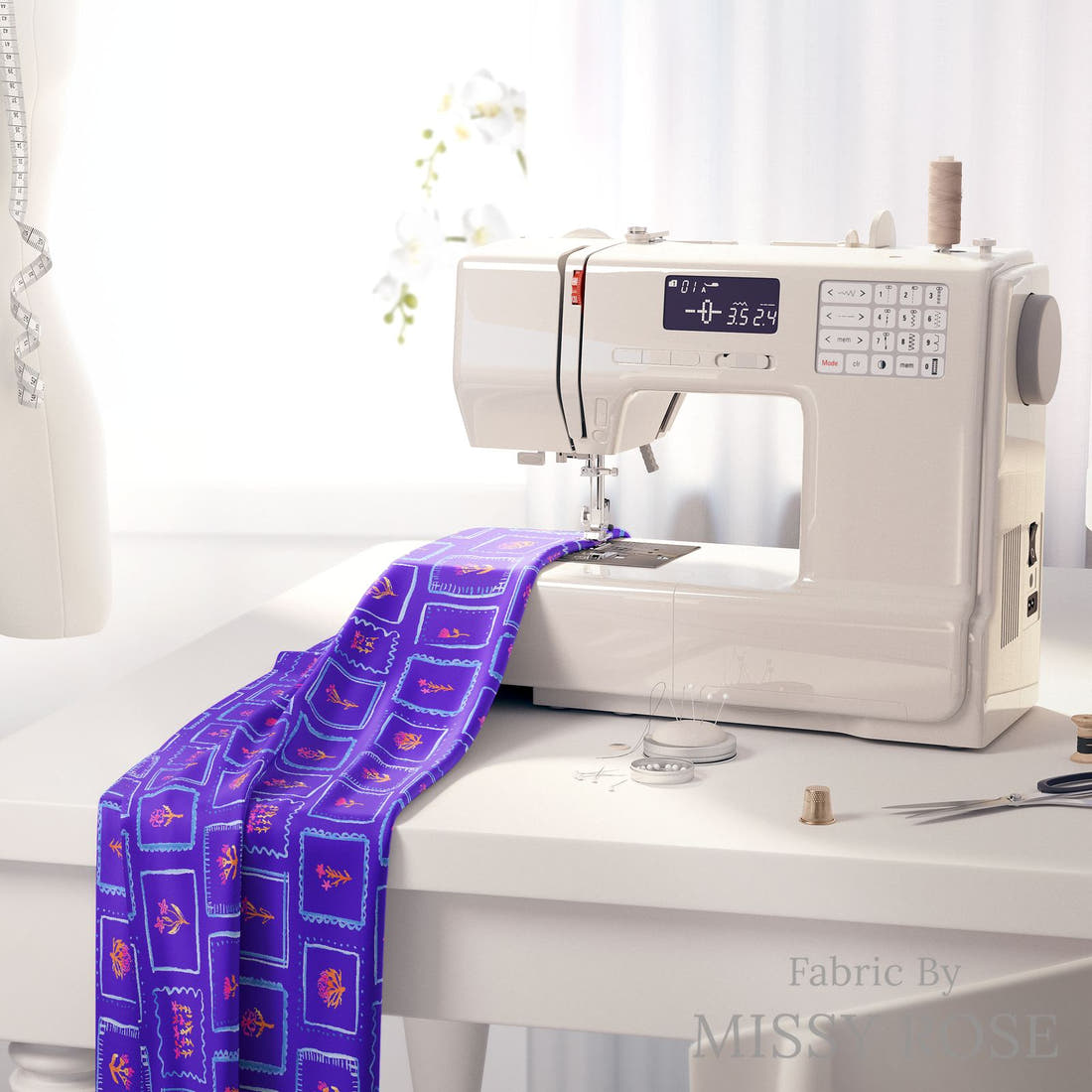 Laura Hamzic 59 on a sewing machine - premium fabric for sewing projects | Fabric by Missy Rose