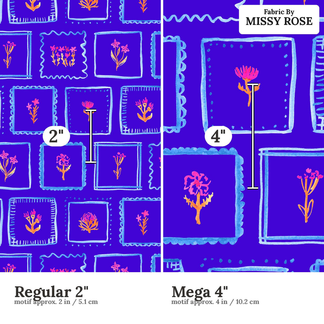Laura Hamzic 59 Regular 2 inch vs Mega 4 inch print scale side by side | Fabric by Missy Rose