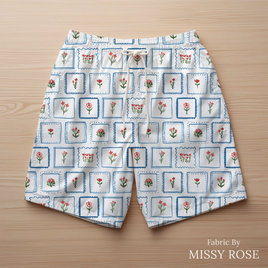 Laura Hamzic 61 sewn into swim shorts - see how the print looks made up | Fabric by Missy Rose