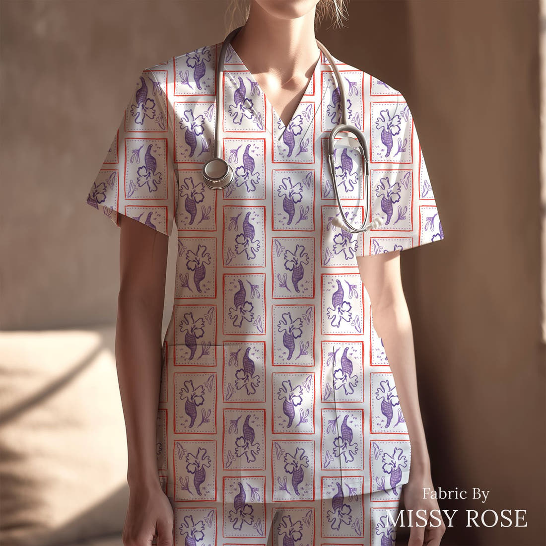 Laura Hamzic 62 sewn into a scrubs top - see how the print looks made up | Fabric by Missy Rose
