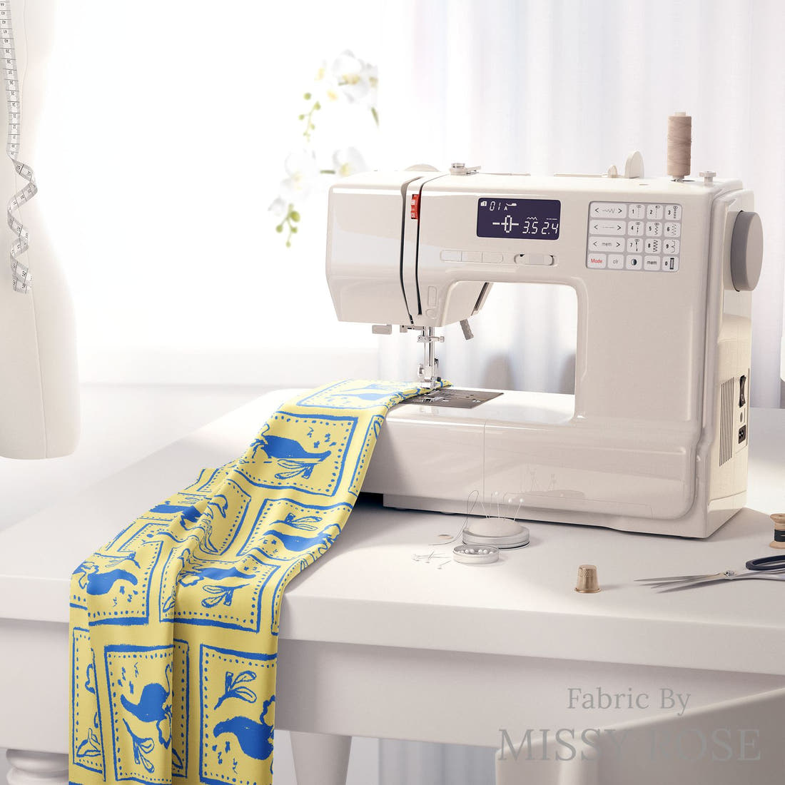 Laura Hamzic 63 on a sewing machine - premium fabric for sewing projects | Fabric by Missy Rose