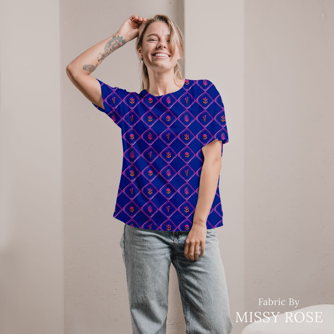 Laura Hamzic 65 sewn into an all-over print shirt - see how the print looks made up | Fabric by Missy Rose