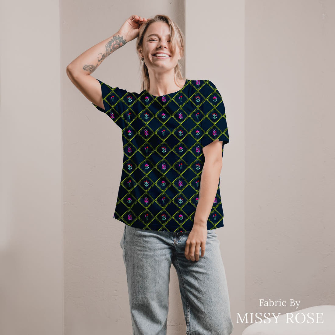 Laura Hamzic 66 sewn into an all-over print shirt - see how the print looks made up | Fabric by Missy Rose
