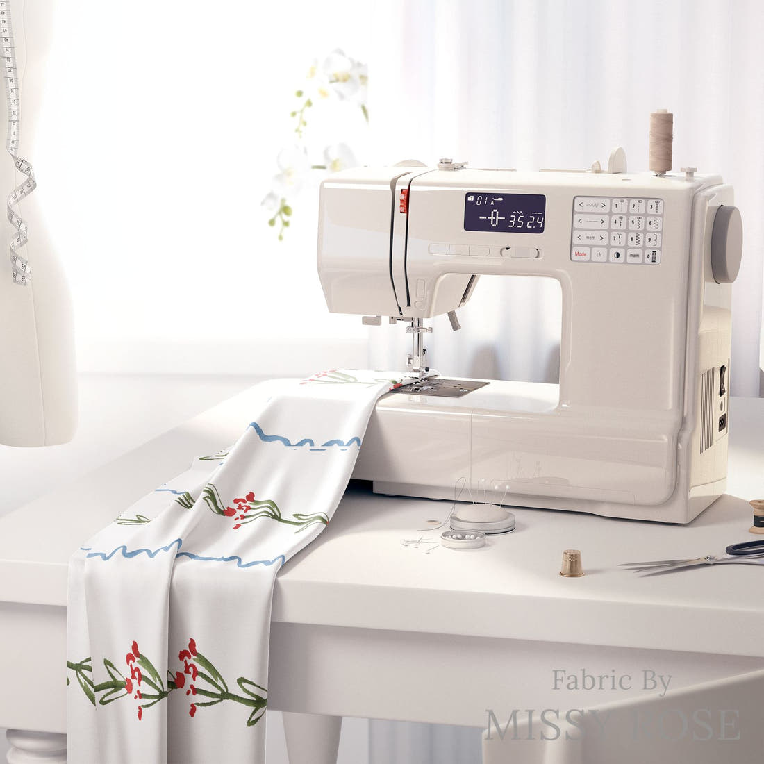 Laura Hamzic 68 on a sewing machine - premium fabric for sewing projects | Fabric by Missy Rose