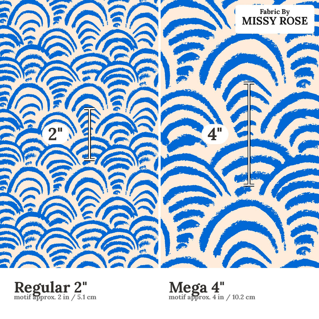 Laura Hamzic 69 Regular 2 inch vs Mega 4 inch print scale side by side | Fabric by Missy Rose