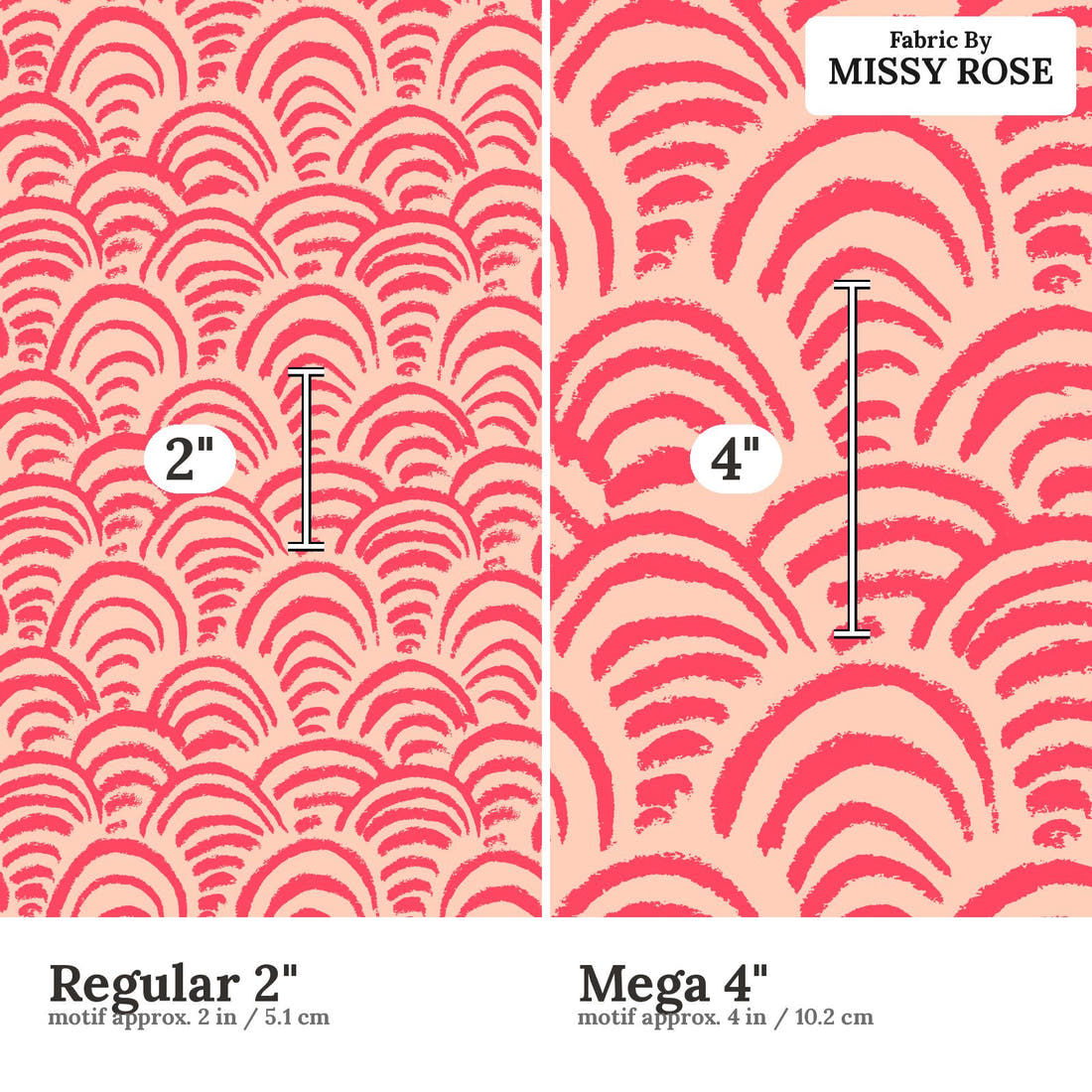 Laura Hamzic 70 Regular 2 inch vs Mega 4 inch print scale side by side | Fabric by Missy Rose
