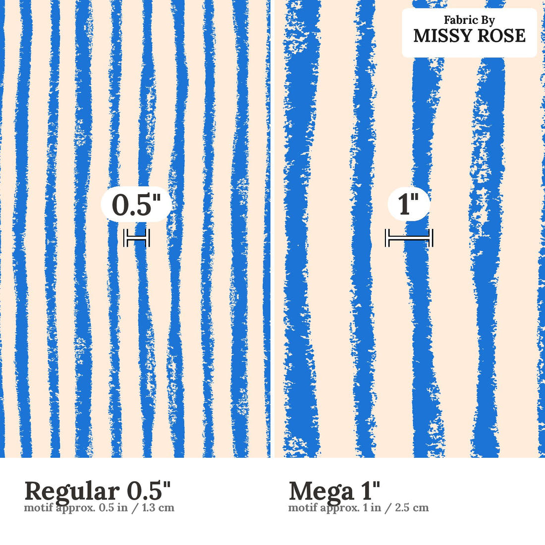 Laura Hamzic 71 Regular 0.5 inch vs Mega 1 inch print scale side by side | Fabric by Missy Rose