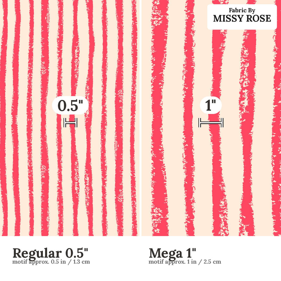 Laura Hamzic 72 Regular 0.5 inch vs Mega 1 inch print scale side by side | Fabric by Missy Rose