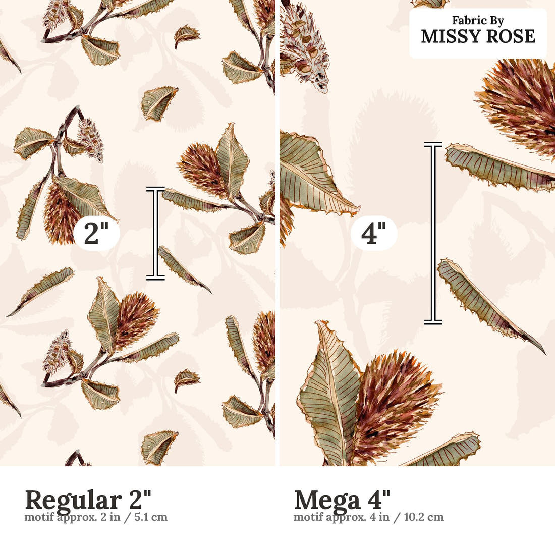 Laura Hamzic 73 Regular 2 inch vs Mega 4 inch print scale side by side | Fabric by Missy Rose