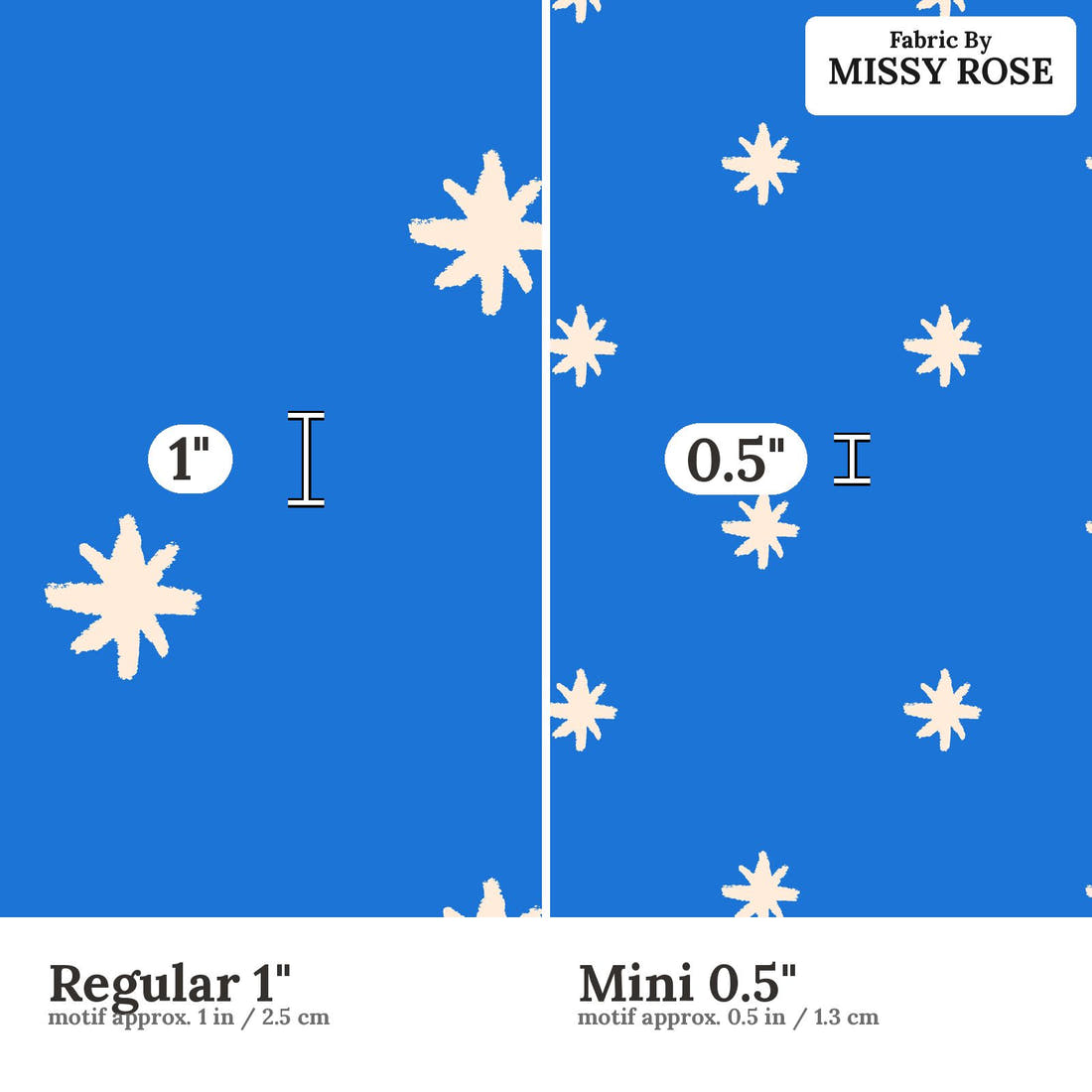 Laura Hamzic 74 Regular 1 inch vs Mini 0.5 inch print scale side by side | Fabric by Missy Rose