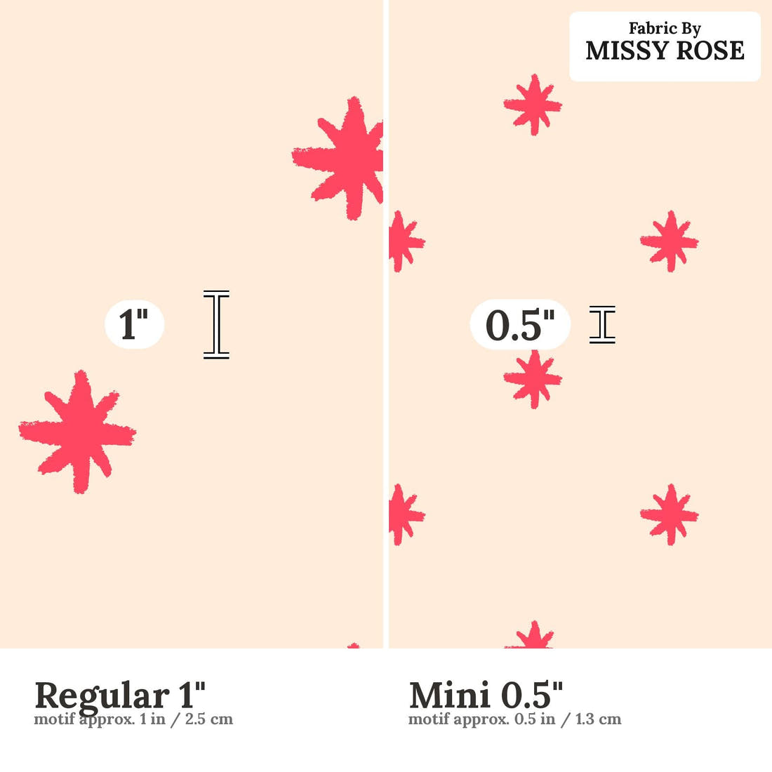 Laura Hamzic 76 Regular 1 inch vs Mini 0.5 inch print scale side by side | Fabric by Missy Rose