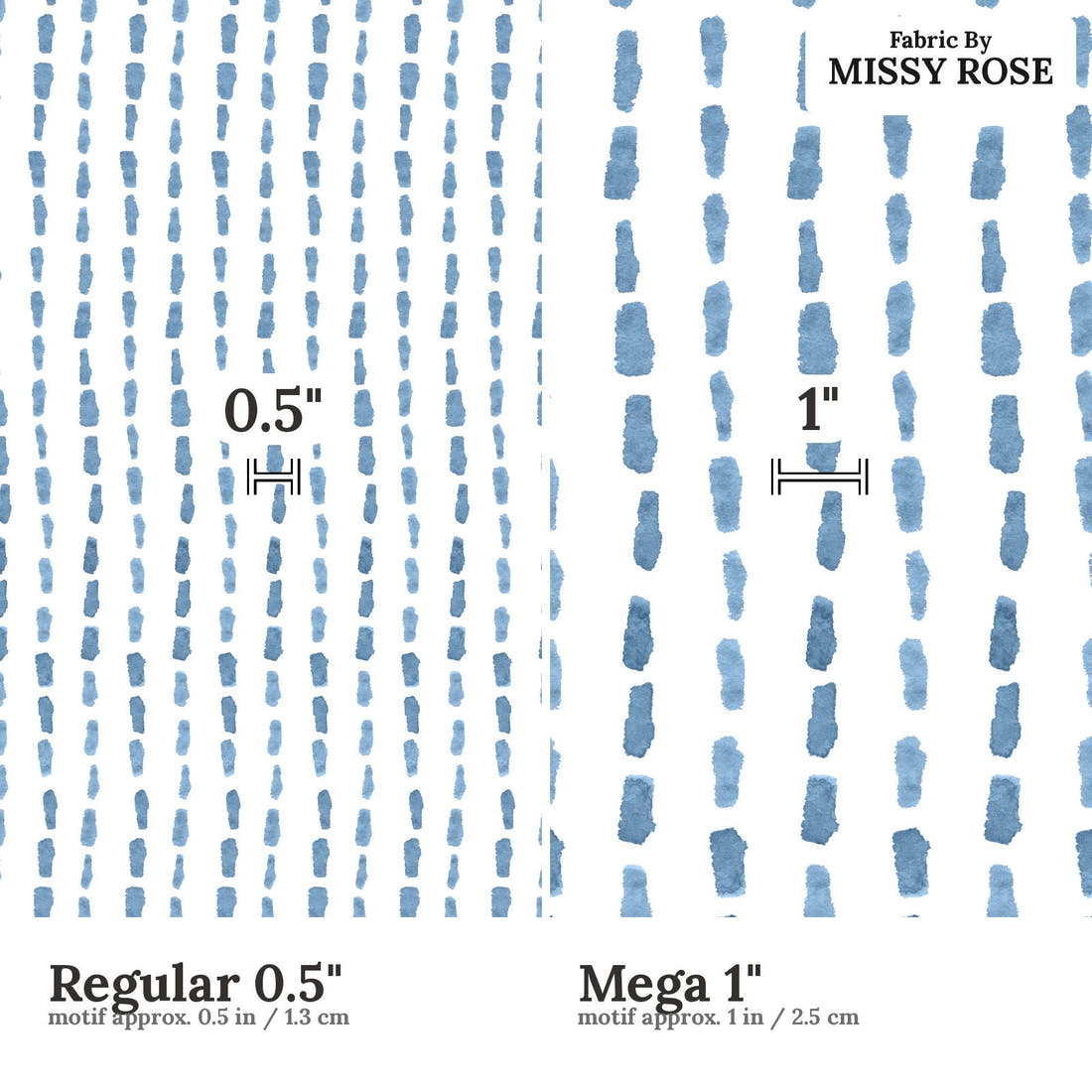 Laura Hamzic 77 Regular 0.5 inch vs Mega 1 inch print scale side by side | Fabric by Missy Rose