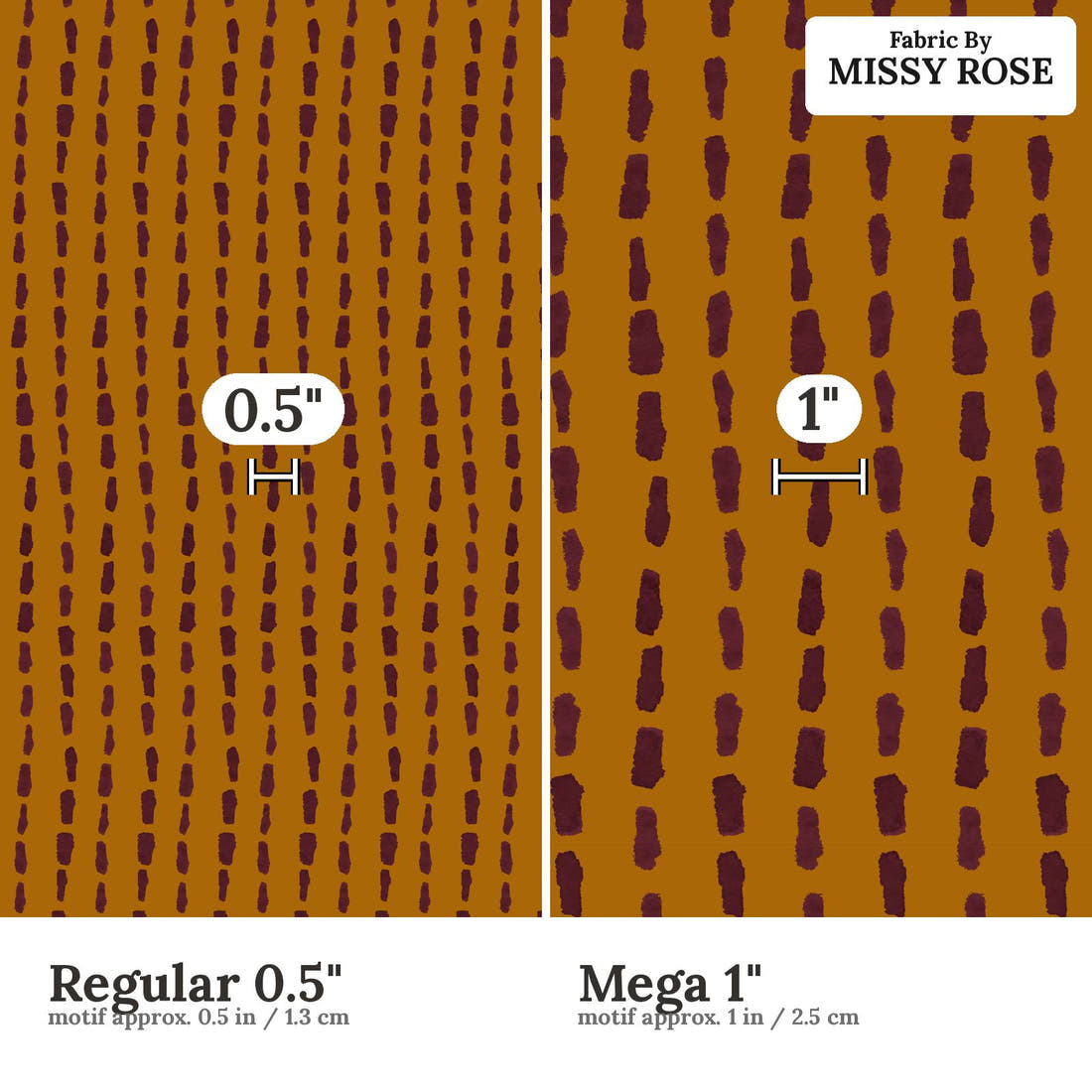 Laura Hamzic 78 Regular 0.5 inch vs Mega 1 inch print scale side by side | Fabric by Missy Rose