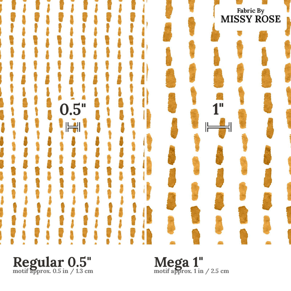Laura Hamzic 79 Regular 0.5 inch vs Mega 1 inch print scale side by side | Fabric by Missy Rose