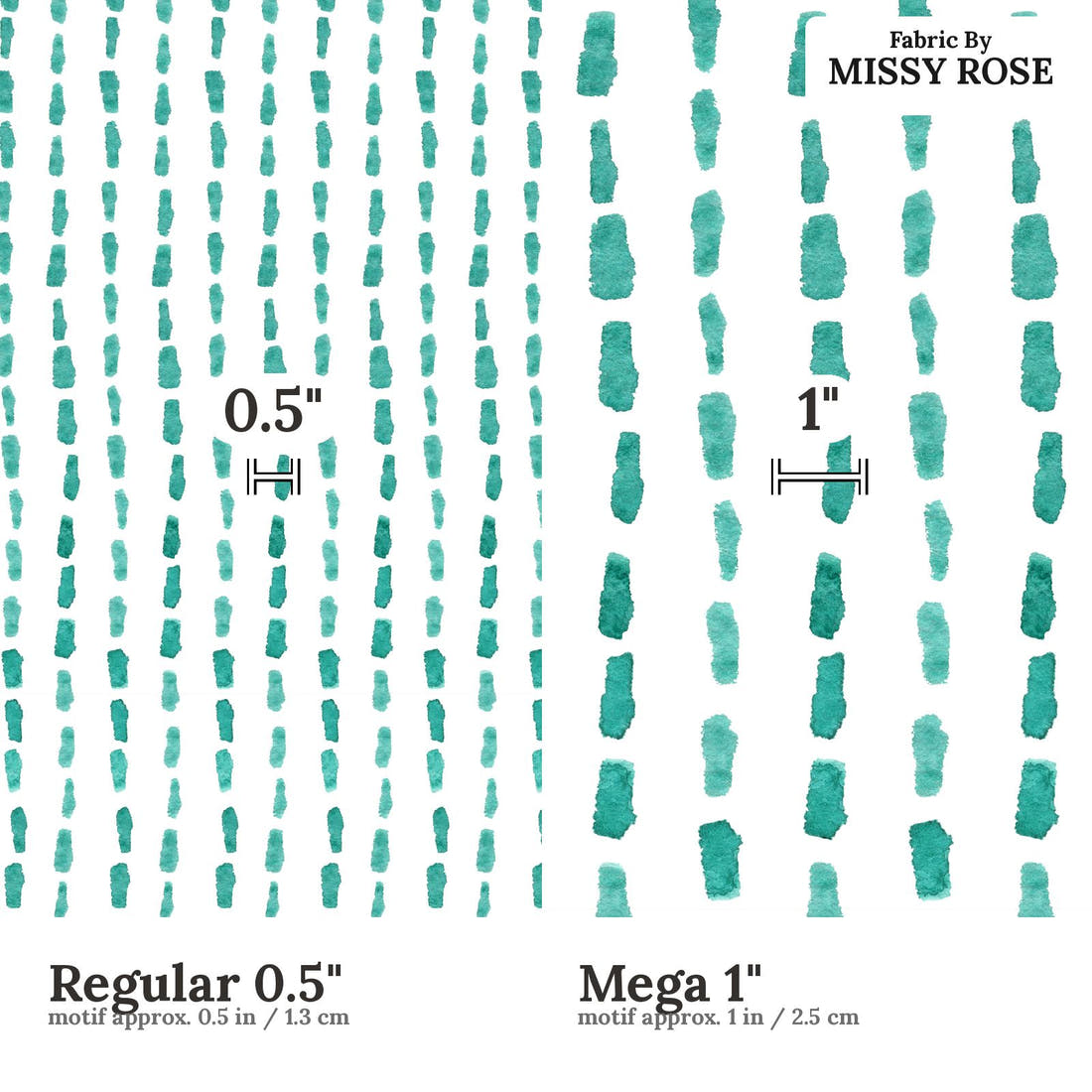 Laura Hamzic 80 Regular 0.5 inch vs Mega 1 inch print scale side by side | Fabric by Missy Rose