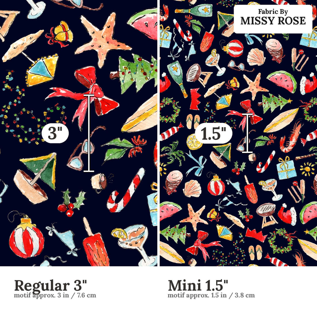 Laura Hamzic 81 Regular 3 inch vs Mini 1.5 inch print scale side by side | Fabric by Missy Rose