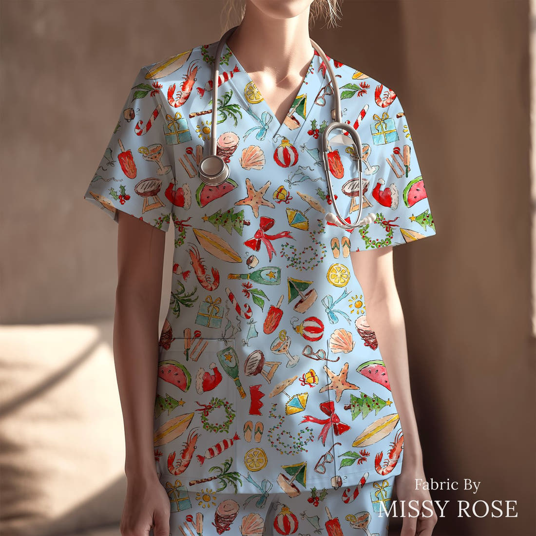 Laura Hamzic 82 sewn into a scrubs top - see how the print looks made up | Fabric by Missy Rose