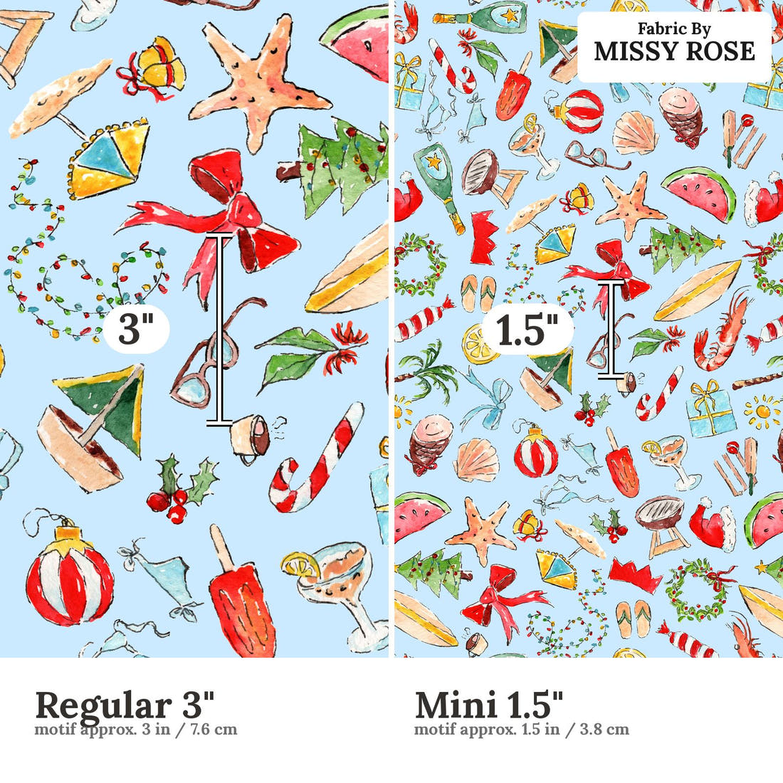 Laura Hamzic 82 Regular 3 inch vs Mini 1.5 inch print scale side by side | Fabric by Missy Rose